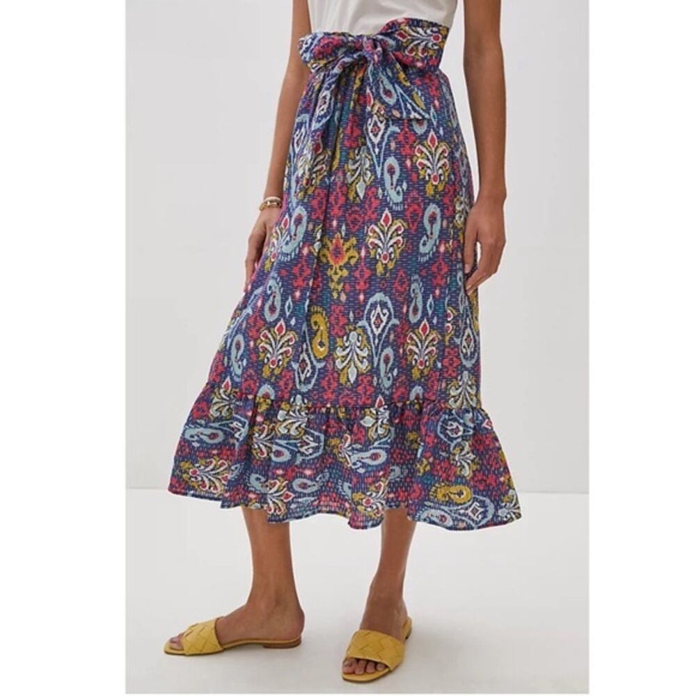 NWOT ANTHROPOLOGIE Skirt M“Edith”Paisley Floral Bow-Tie Ruffle Pull-Up Pocket